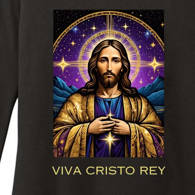 Viva Cristo Rey Catholic Jesus Christ The King Womens CVC Long Sleeve Shirt