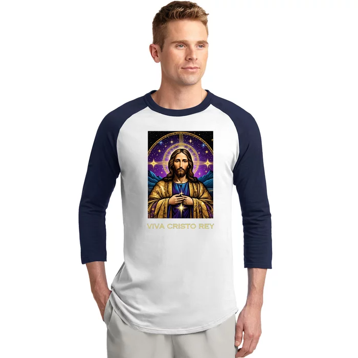 Viva Cristo Rey Catholic Jesus Christ The King Baseball Sleeve Shirt