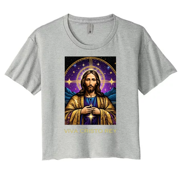 Viva Cristo Rey Catholic Jesus Christ The King Women's Crop Top Tee