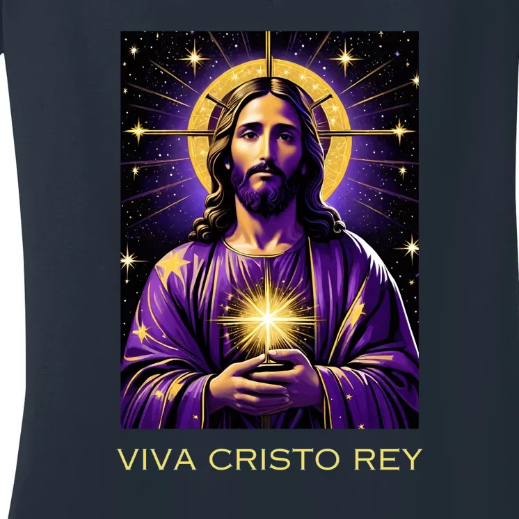 Viva Cristo Rey Catholic Jesus Christ The King Women's V-Neck T-Shirt