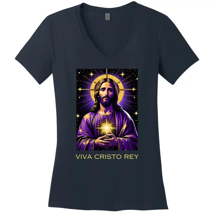 Viva Cristo Rey Catholic Jesus Christ The King Women's V-Neck T-Shirt