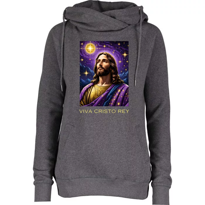 Viva Cristo Rey Roman Catholic Jesus Christ Womens Funnel Neck Pullover Hood