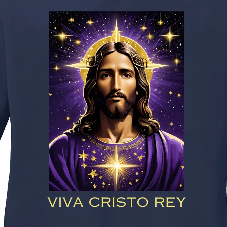 Viva Cristo Rey Roman Catholic Jesus Christ Ladies Long Sleeve Shirt