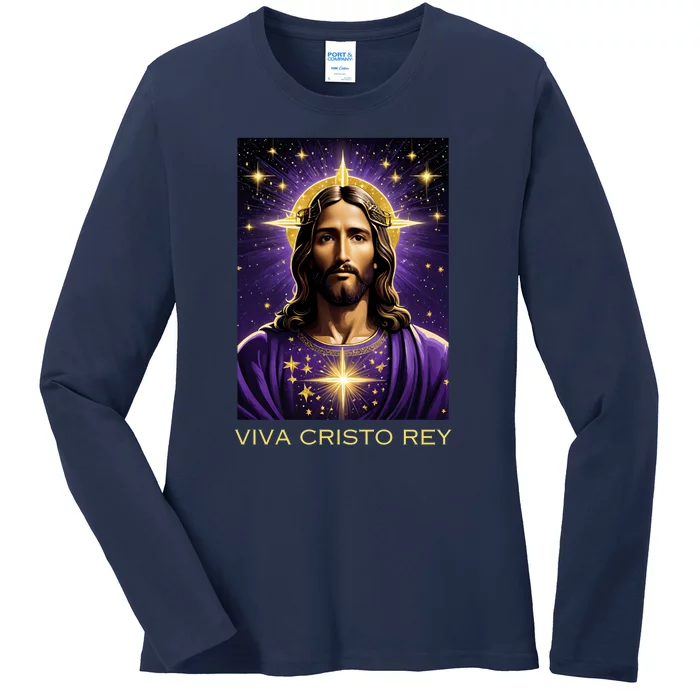 Viva Cristo Rey Roman Catholic Jesus Christ Ladies Long Sleeve Shirt