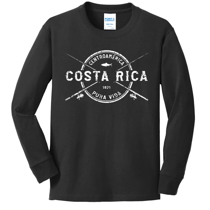 Vintage Costa Rica Crossed Fishing Rods Kids Long Sleeve Shirt
