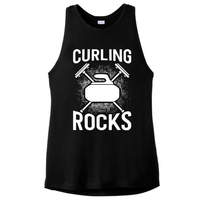 Vintage Curling Rocks Ice Curling Sport Curling Player Ladies Tri-Blend Wicking Tank