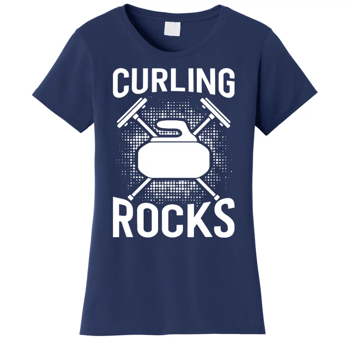 Vintage Curling Rocks Ice Curling Sport Curling Player Women's T-Shirt