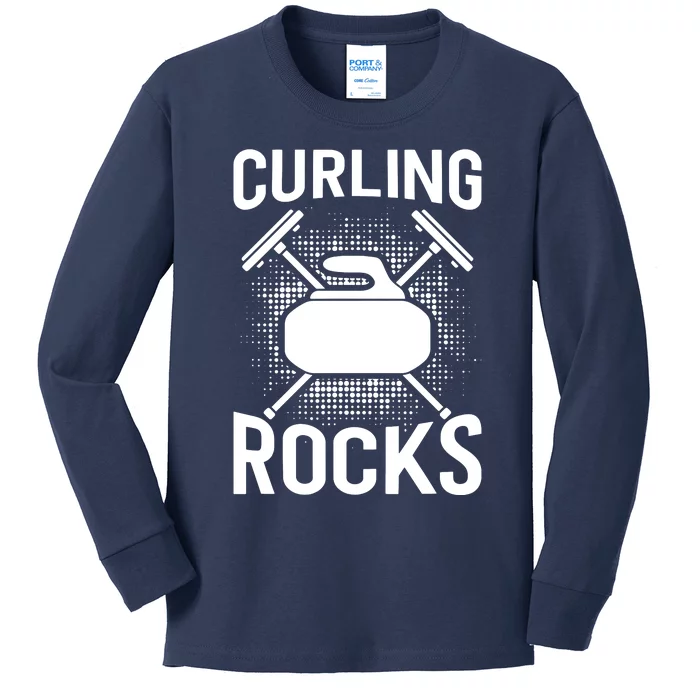 Vintage Curling Rocks Ice Curling Sport Curling Player Kids Long Sleeve Shirt