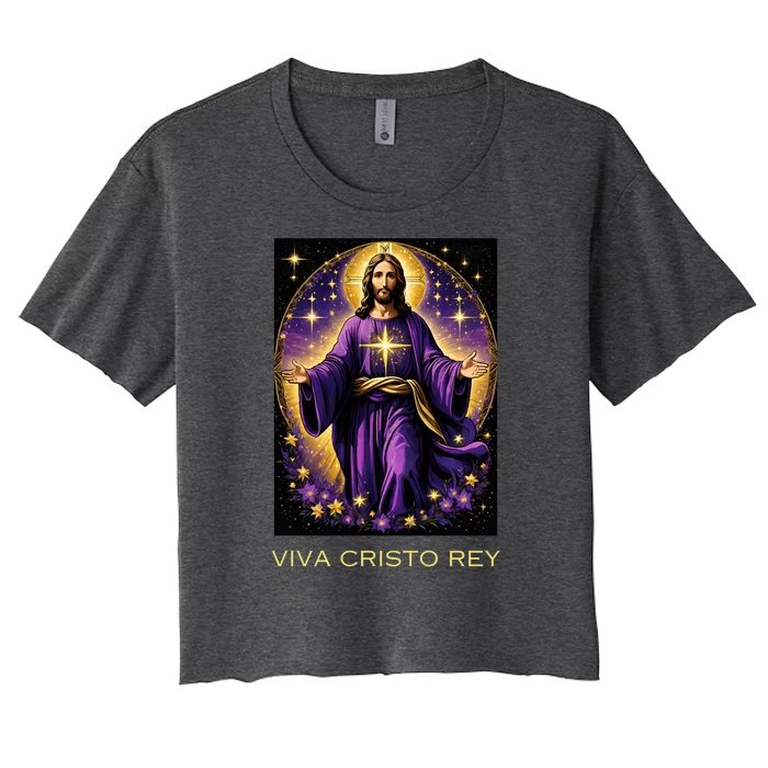 Viva Cristo Rey Roman Catholic Jesus Christ Women's Crop Top Tee