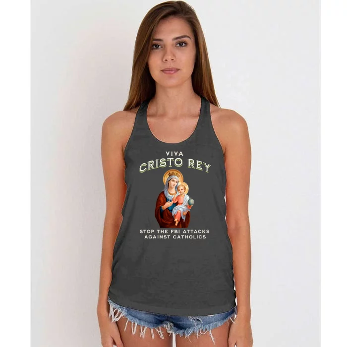 Viva Cristo Rey Roman Catholic Religious Freedom Women's Knotted Racerback Tank