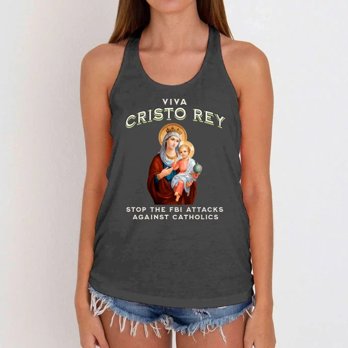 Viva Cristo Rey Roman Catholic Religious Freedom Women's Knotted Racerback Tank