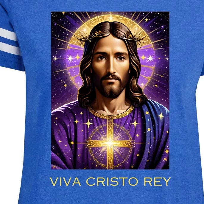 Viva Cristo Rey Catholic Jesus Christ The King Enza Ladies Jersey Football T-Shirt