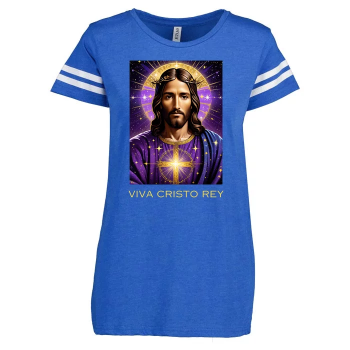 Viva Cristo Rey Catholic Jesus Christ The King Enza Ladies Jersey Football T-Shirt