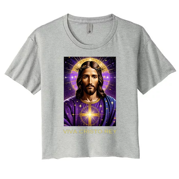 Viva Cristo Rey Catholic Jesus Christ The King Women's Crop Top Tee