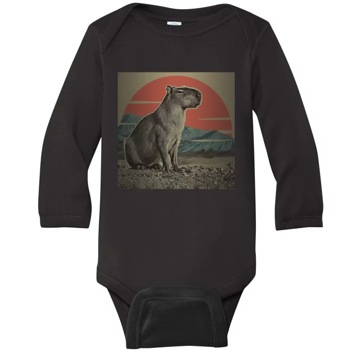 Vintage Capybara Retro Capybara Baby Long Sleeve Bodysuit