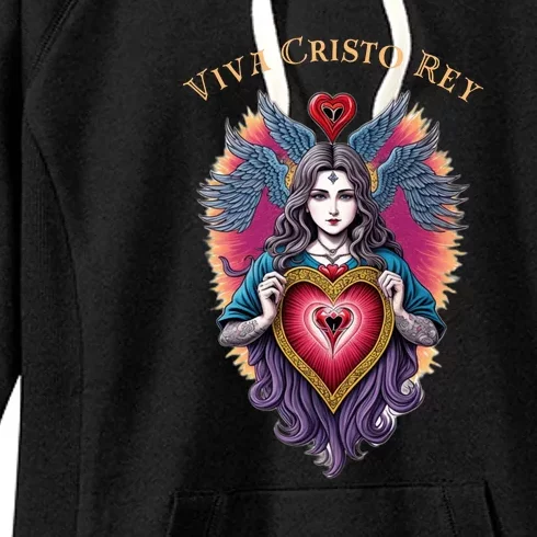 Viva Cristo Rey Sacred Heart Roman Catholic Women's Fleece Hoodie