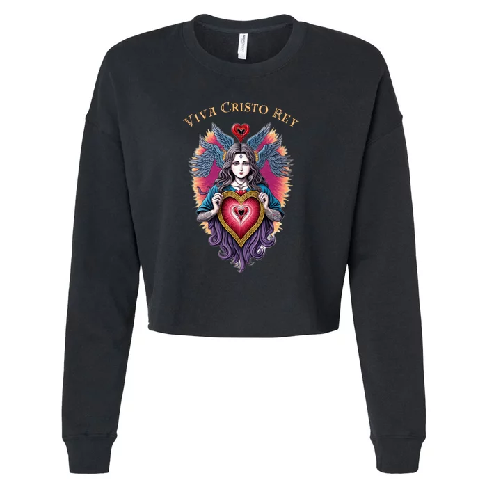 Viva Cristo Rey Sacred Heart Roman Catholic Cropped Pullover Crew