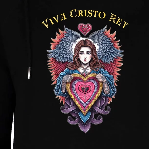 Viva Cristo Rey Sacred Heart Roman Catholic Womens Funnel Neck Pullover Hood