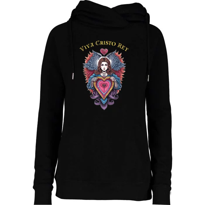 Viva Cristo Rey Sacred Heart Roman Catholic Womens Funnel Neck Pullover Hood