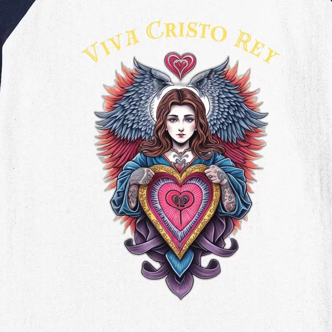 Viva Cristo Rey Sacred Heart Roman Catholic Baseball Sleeve Shirt