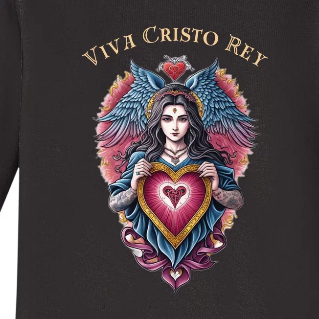 Viva Cristo Rey Sacred Heart Roman Catholic Baby Long Sleeve Bodysuit