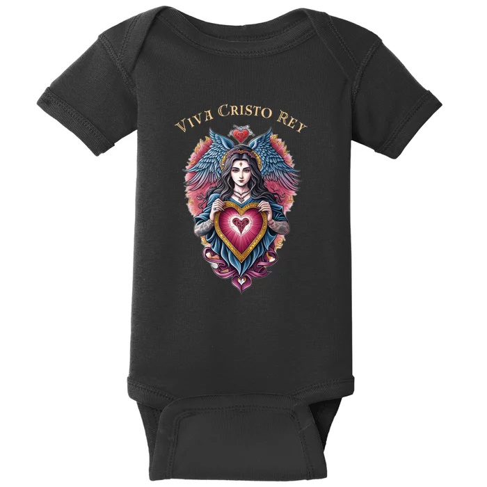 Viva Cristo Rey Sacred Heart Roman Catholic Baby Bodysuit