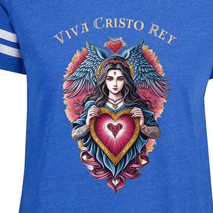 Viva Cristo Rey Sacred Heart Roman Catholic Enza Ladies Jersey Football T-Shirt