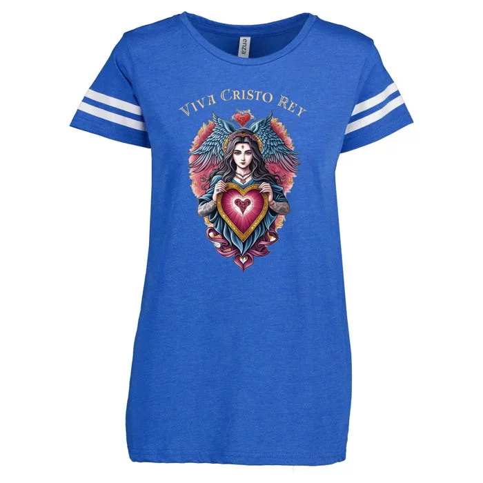 Viva Cristo Rey Sacred Heart Roman Catholic Enza Ladies Jersey Football T-Shirt