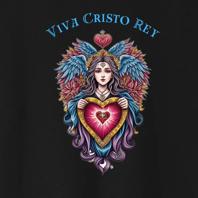 Viva Cristo Rey Sacred Heart Roman Catholic Women's Crop Top Tee