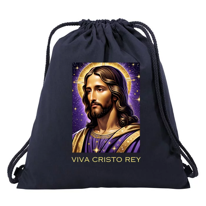 Viva Cristo Rey Catholic Jesus Christ The King Drawstring Bag