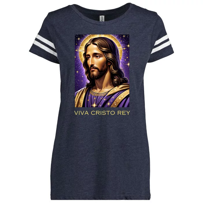 Viva Cristo Rey Catholic Jesus Christ The King Enza Ladies Jersey Football T-Shirt