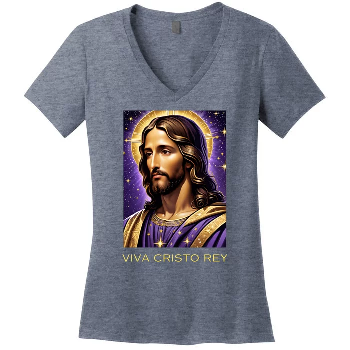 Viva Cristo Rey Catholic Jesus Christ The King Women's V-Neck T-Shirt