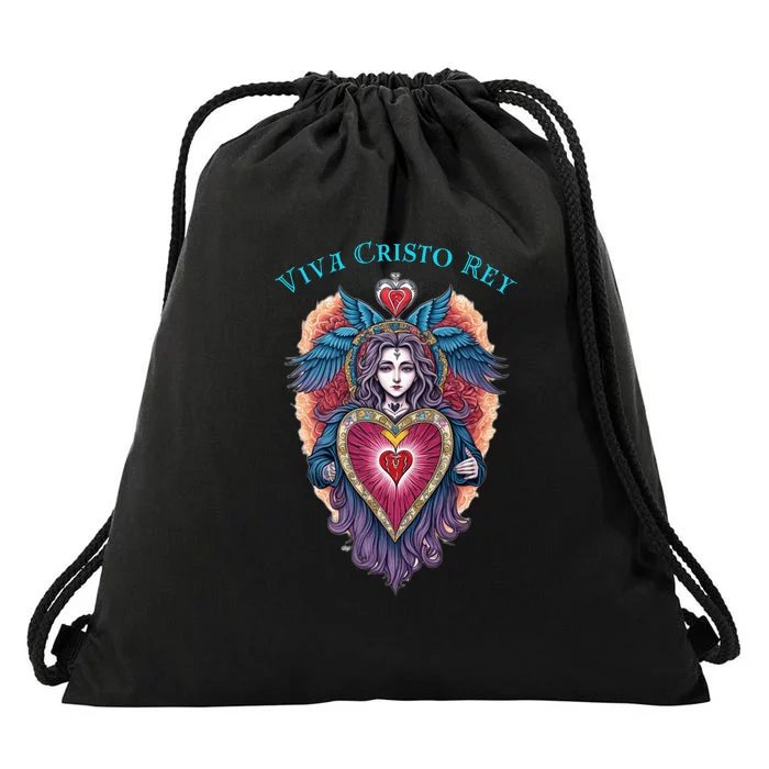 Viva Cristo Rey Sacred Heart Roman Catholic Drawstring Bag