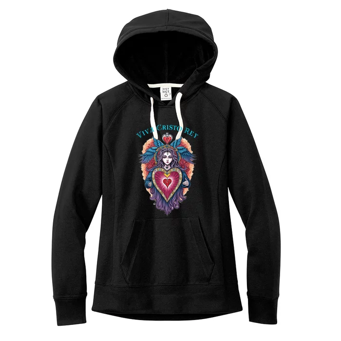 Viva Cristo Rey Sacred Heart Roman Catholic Women's Fleece Hoodie