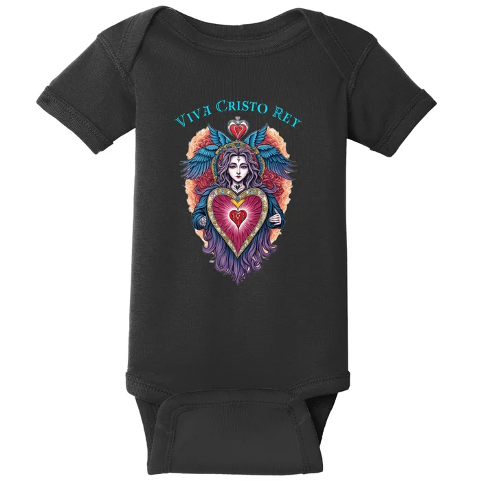 Viva Cristo Rey Sacred Heart Roman Catholic Baby Bodysuit