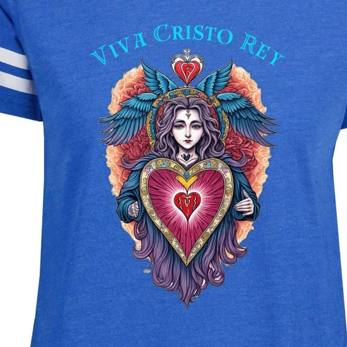 Viva Cristo Rey Sacred Heart Roman Catholic Enza Ladies Jersey Football T-Shirt