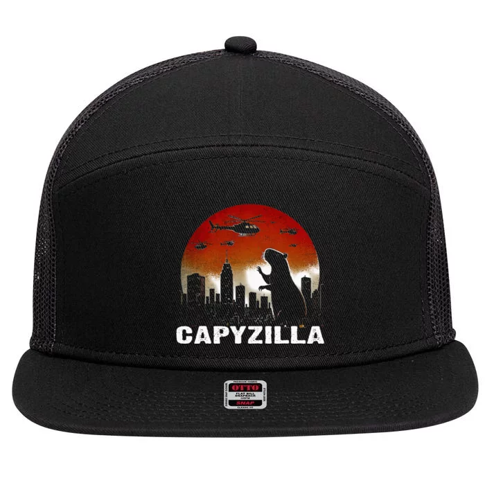 Vintage Capybara Rodent Capyzilla Distressed Animals Lover 7 Panel Mesh Trucker Snapback Hat