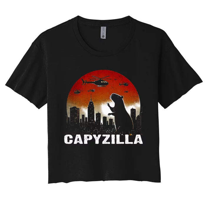 Vintage Capybara Rodent Capyzilla Distressed Animals Lover Women's Crop Top Tee