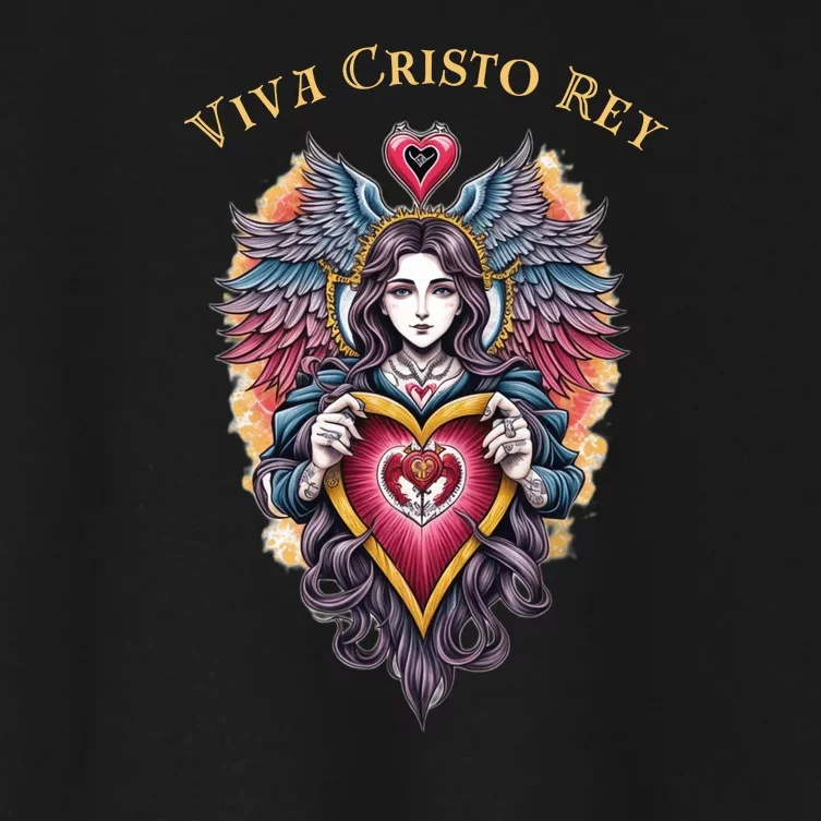 Viva Cristo Rey Sacred Heart Roman Catholic Women's Crop Top Tee