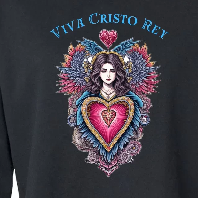 Viva Cristo Rey Sacred Heart Roman Catholic Cropped Pullover Crew