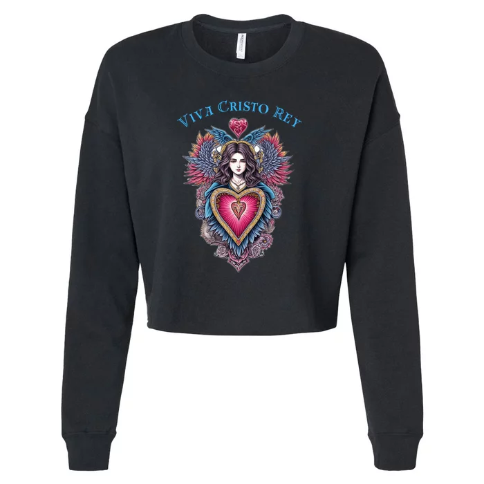 Viva Cristo Rey Sacred Heart Roman Catholic Cropped Pullover Crew