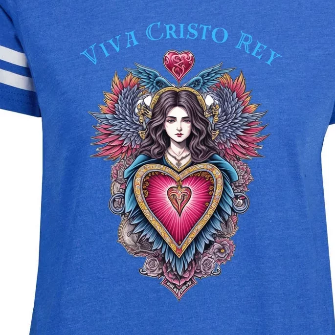 Viva Cristo Rey Sacred Heart Roman Catholic Enza Ladies Jersey Football T-Shirt