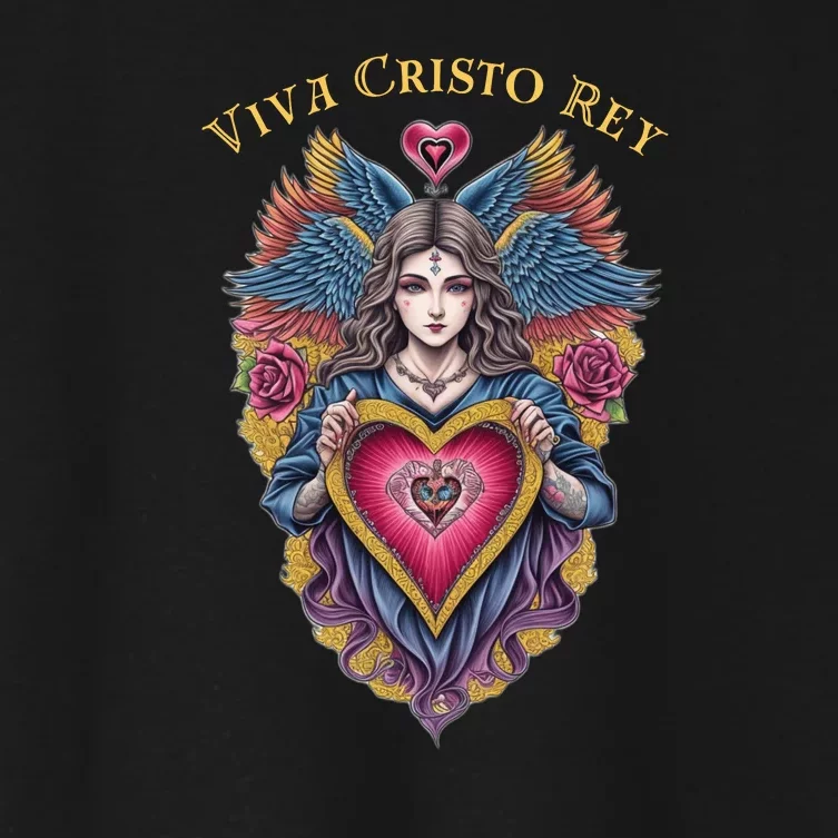 Viva Cristo Rey Sacred Heart Roman Catholic Women's Crop Top Tee