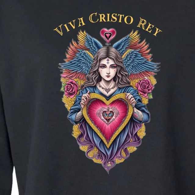 Viva Cristo Rey Sacred Heart Roman Catholic Cropped Pullover Crew