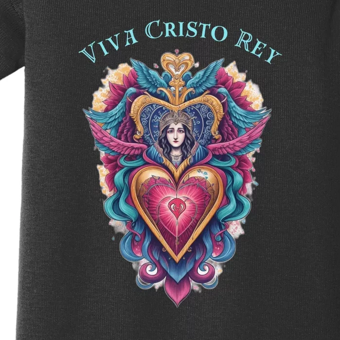 Viva Cristo Rey Sacred Heart Roman Catholic Baby Bodysuit