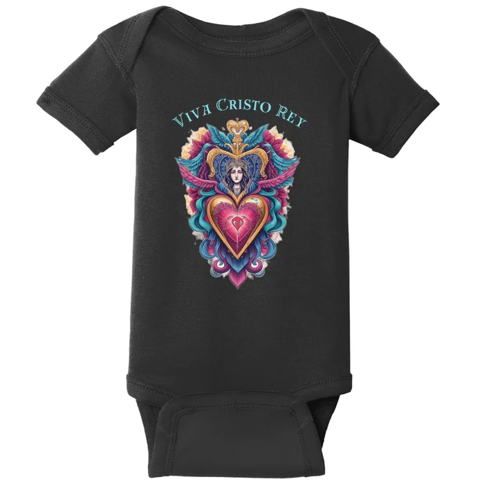 Viva Cristo Rey Sacred Heart Roman Catholic Baby Bodysuit