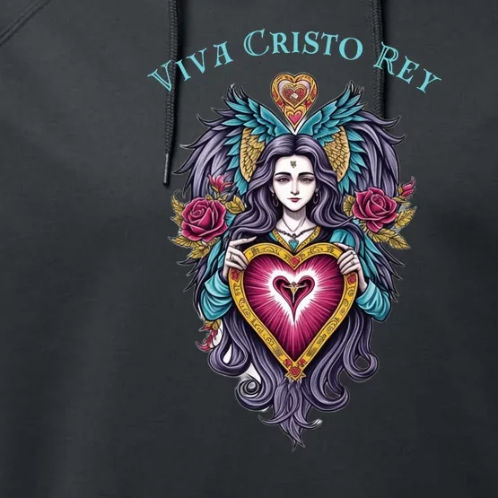 Viva Cristo Rey Sacred Heart Roman Catholic Performance Fleece Hoodie