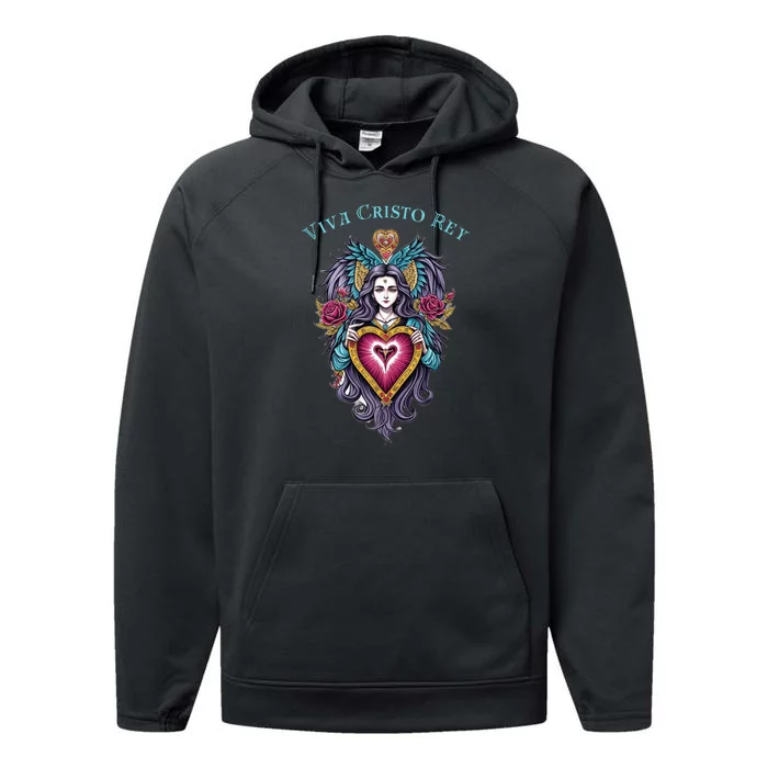 Viva Cristo Rey Sacred Heart Roman Catholic Performance Fleece Hoodie