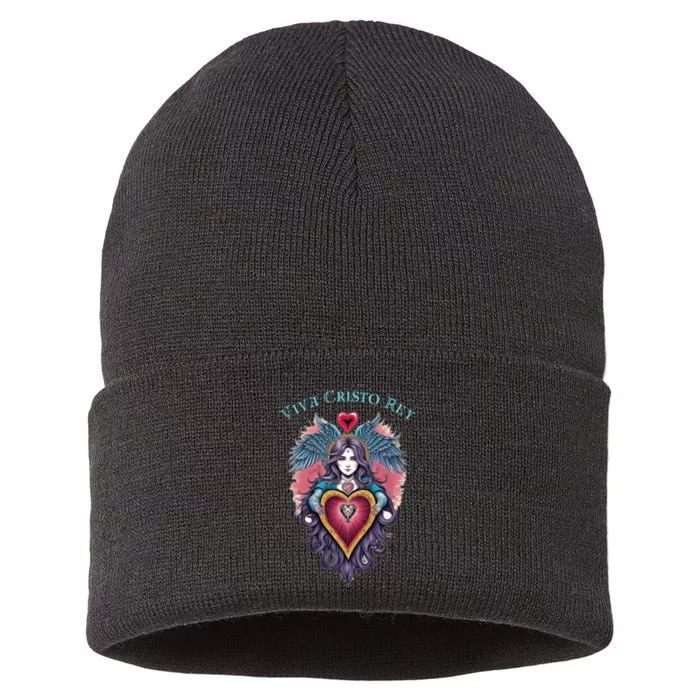 Viva Cristo Rey Sacred Heart Roman Catholic Sustainable Knit Beanie