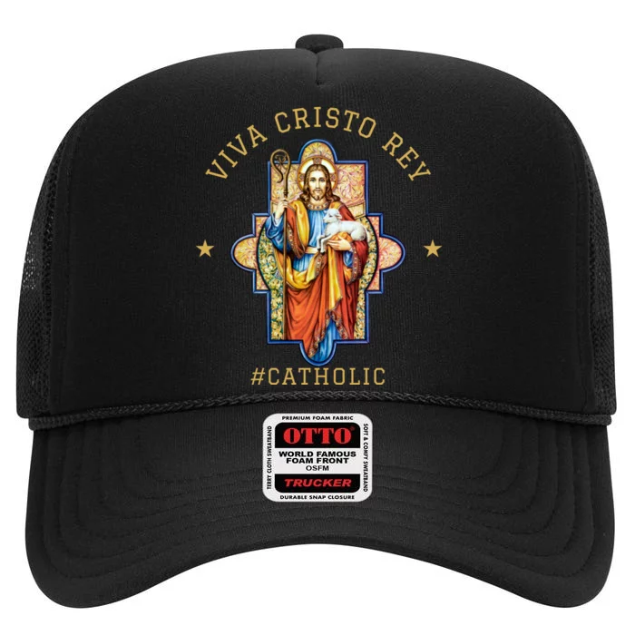 Viva Cristo Rey Roman Catholic Gift High Crown Mesh Trucker Hat